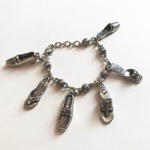 Brighton "Love Shoes" Bracelet Silver Plate Charm Shoe Heels Heart